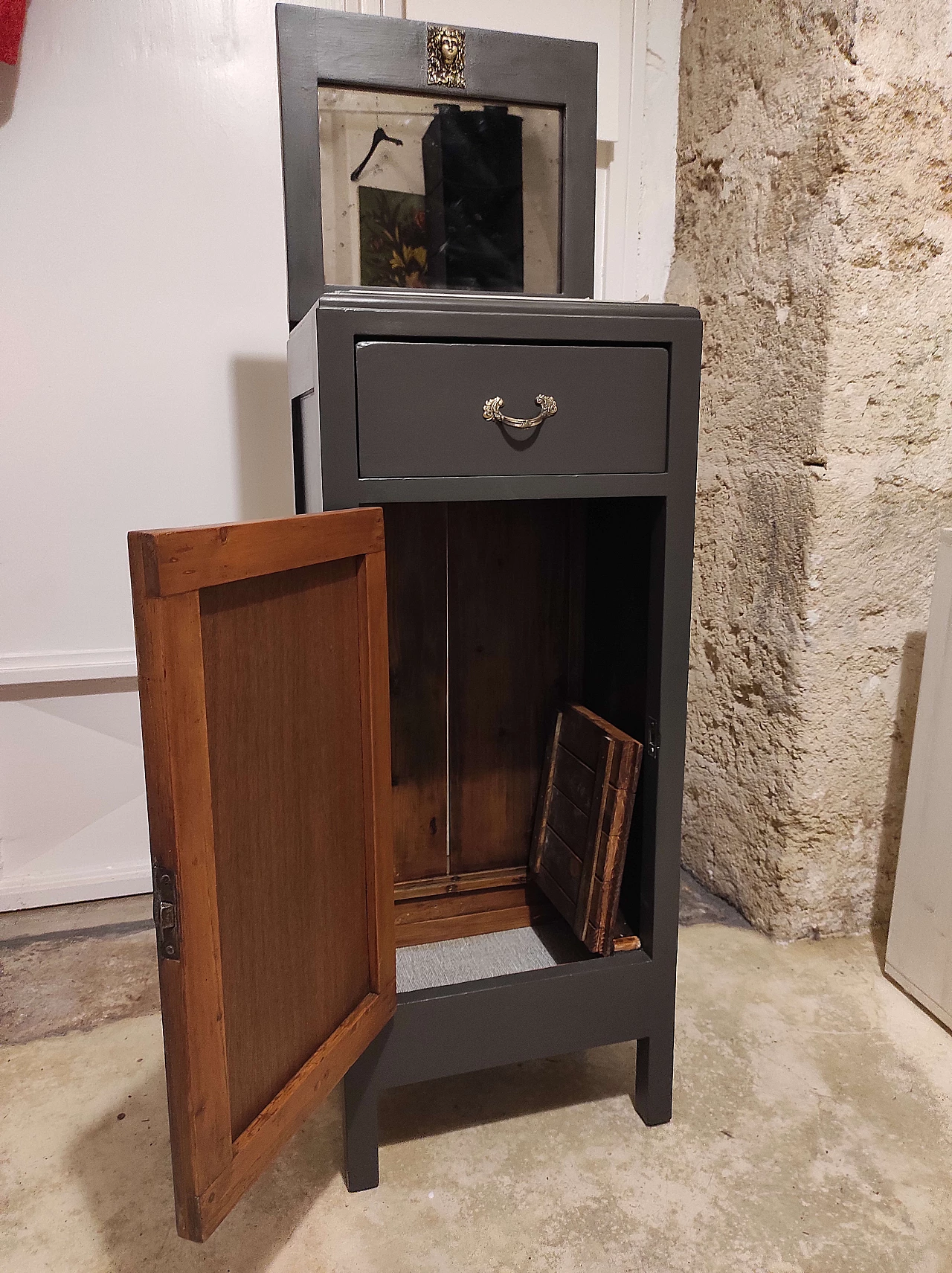 Fir and marble nightstand, 20s 1193339