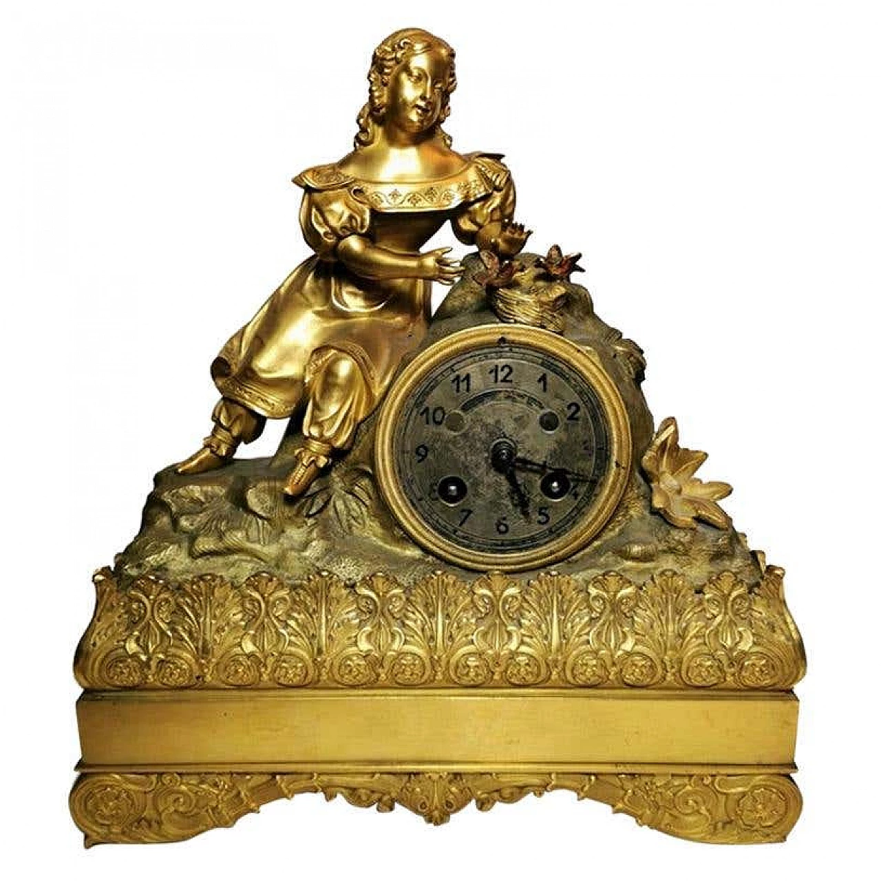 Orologio da camino in stile Luigi XVI in bronzo dorato 1193550
