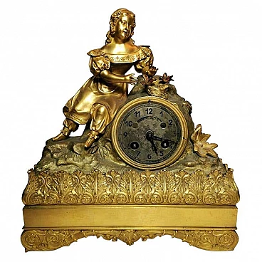 Louis XVI style mantel clock in gilded bronze, 19th century
