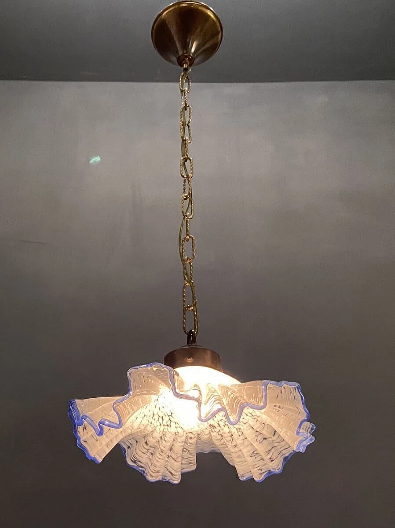 Lampada a sospensione in vetro di Murano blu, anni '50 1193632