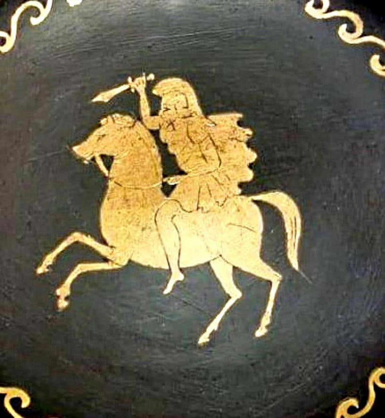 Coppia di piattini in ceramica Bucchero con decorazione in foglia d'oro di Carlo Alberto Rossi, anni '50 1193705