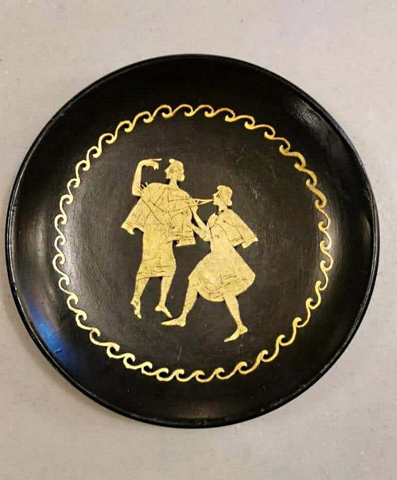 Coppia di piattini in ceramica Bucchero con decorazione in foglia d'oro di Carlo Alberto Rossi, anni '50 1193707
