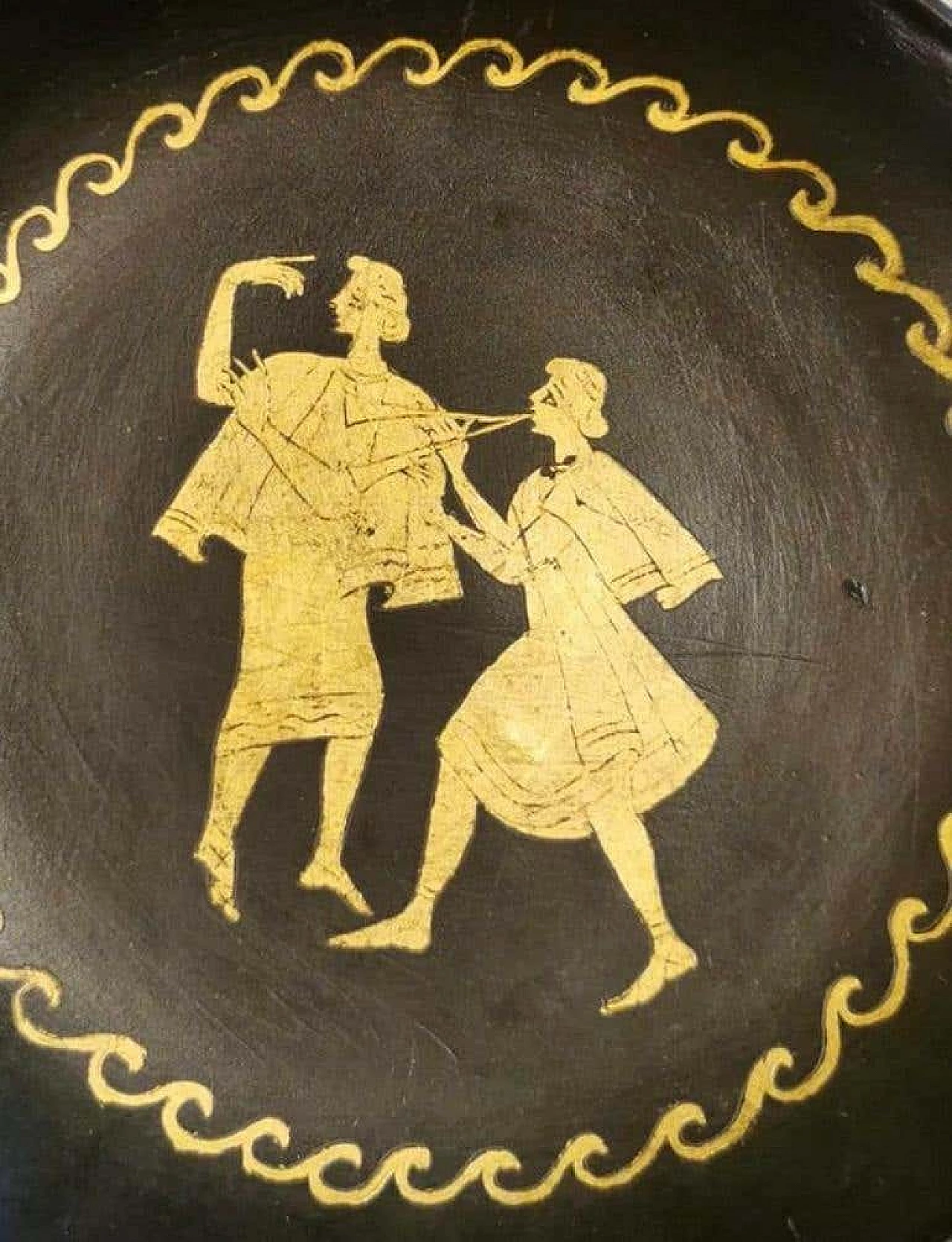 Coppia di piattini in ceramica Bucchero con decorazione in foglia d'oro di Carlo Alberto Rossi, anni '50 1193708