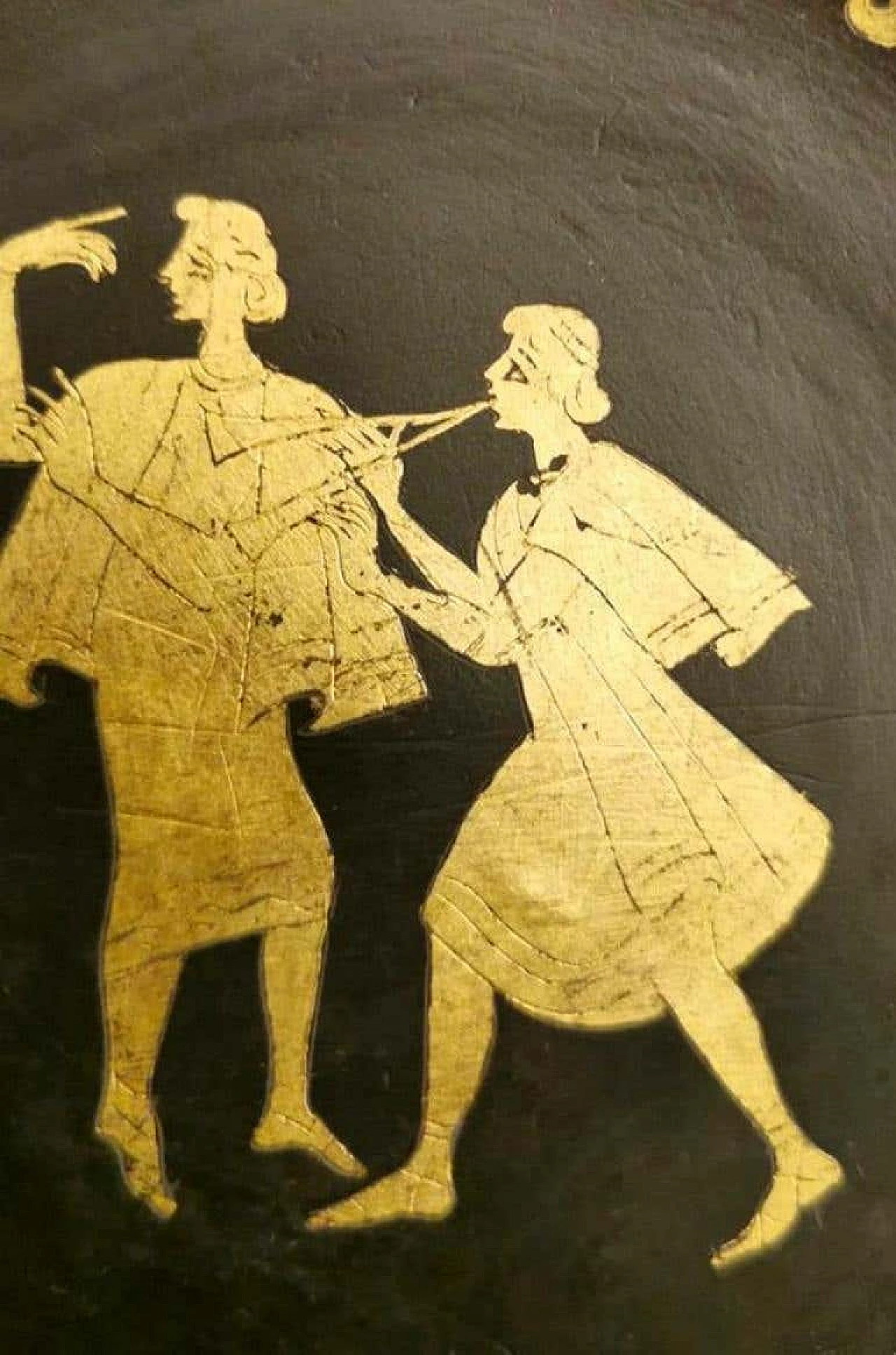 Coppia di piattini in ceramica Bucchero con decorazione in foglia d'oro di Carlo Alberto Rossi, anni '50 1193710