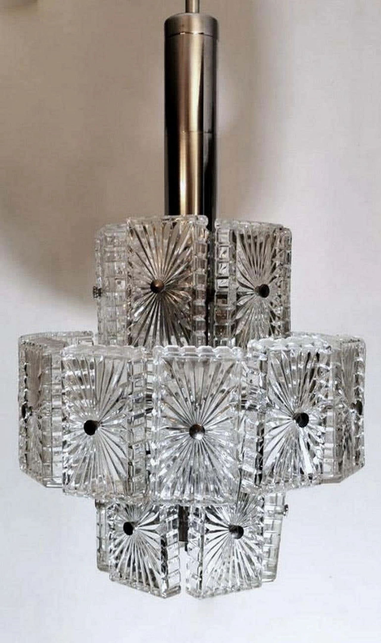 Chandelier with 12 light in crystal and nickel-plated metal, 60s 1193778