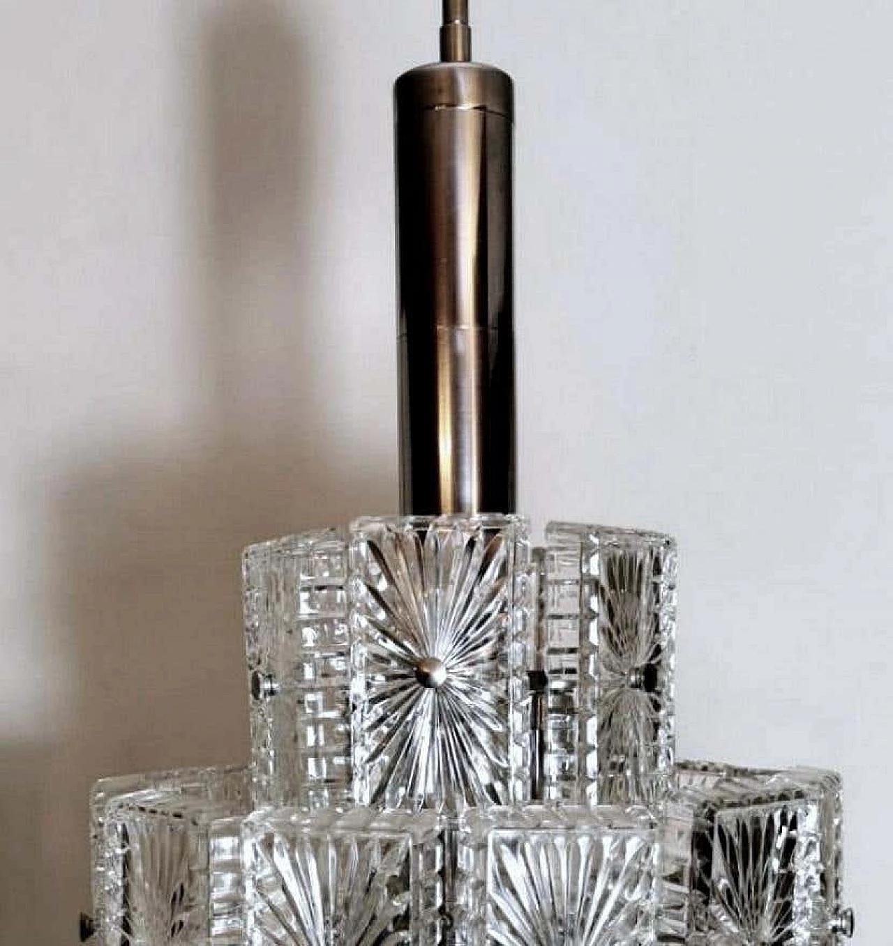 Chandelier with 12 light in crystal and nickel-plated metal, 60s 1193779