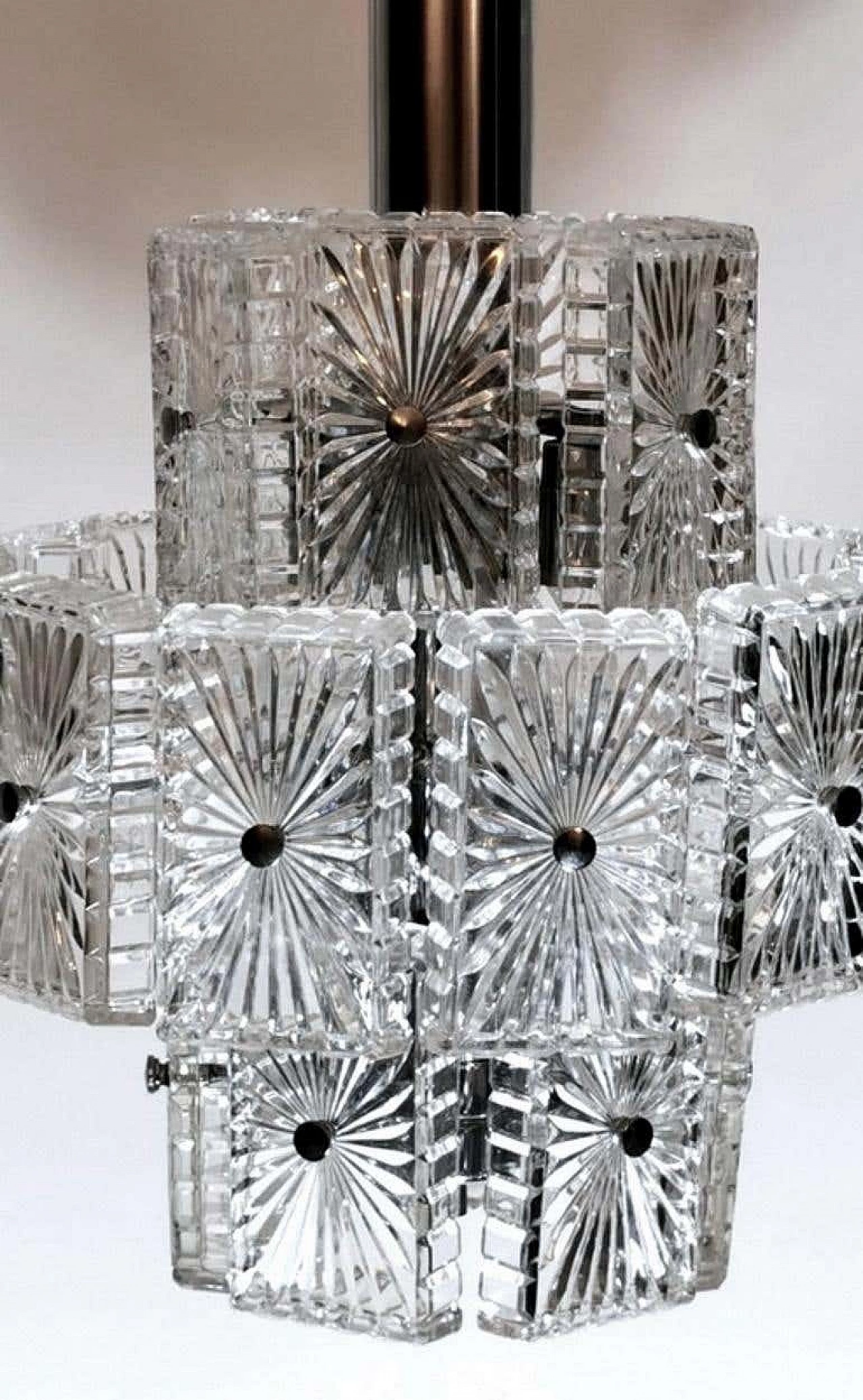 Chandelier with 12 light in crystal and nickel-plated metal, 60s 1193781