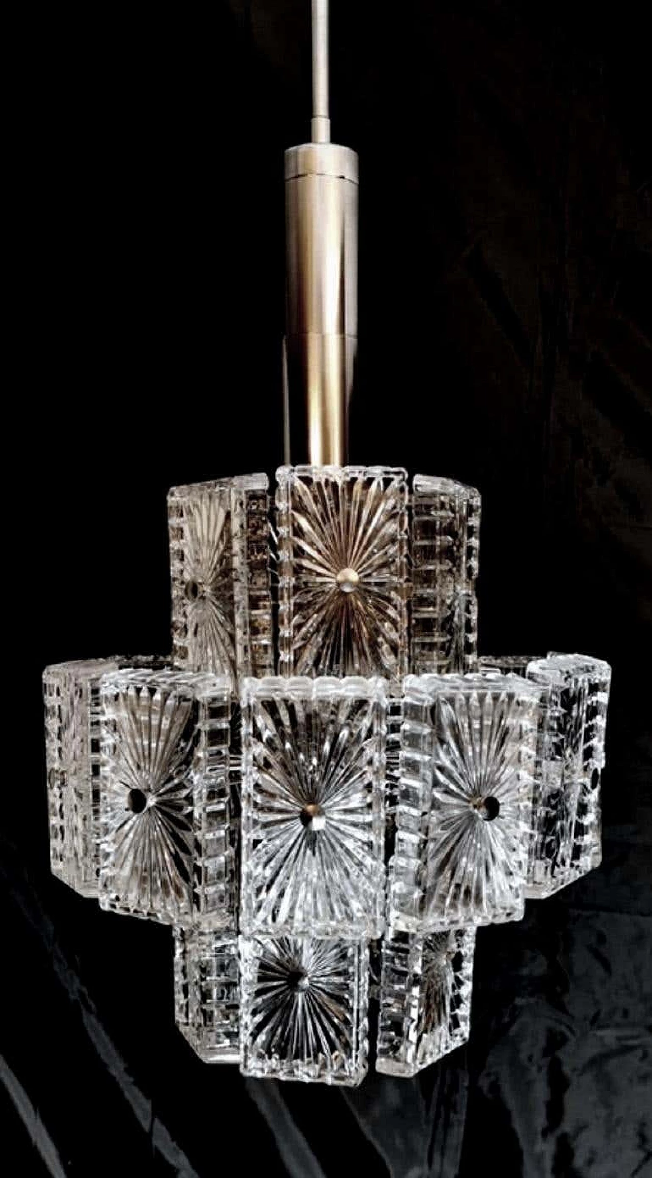 Chandelier with 12 light in crystal and nickel-plated metal, 60s 1193782