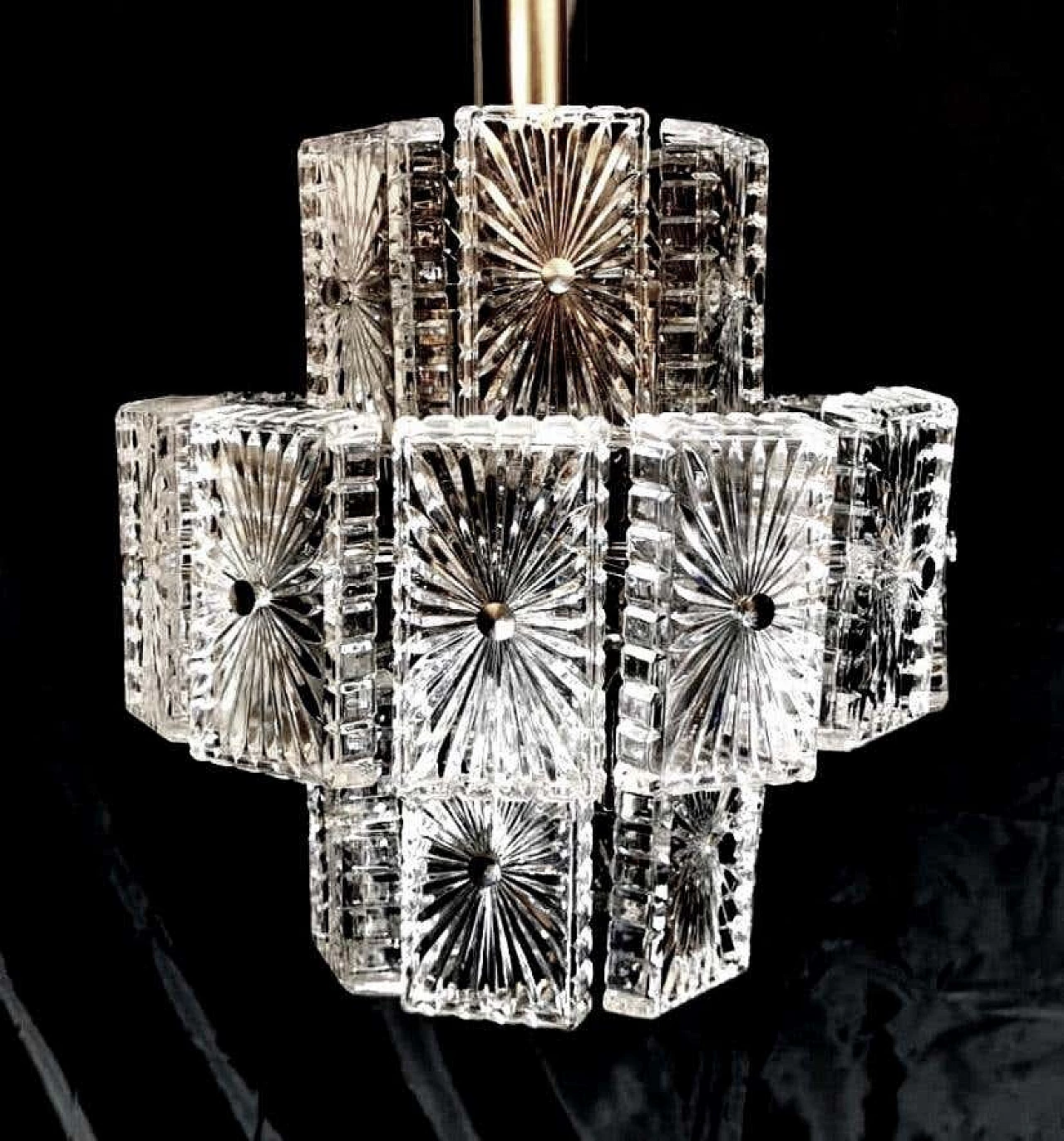 Chandelier with 12 light in crystal and nickel-plated metal, 60s 1193783