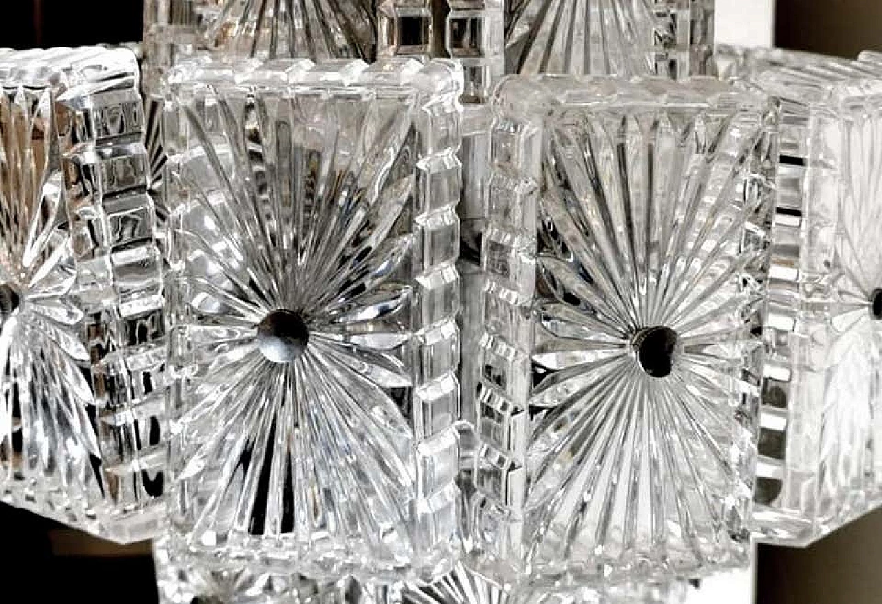 Lampadario a 12 luci in cristallo e metallo nichelato, anni '60 1193784