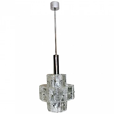 Chandelier with 12 light in crystal and nickel-plated metal, 60s