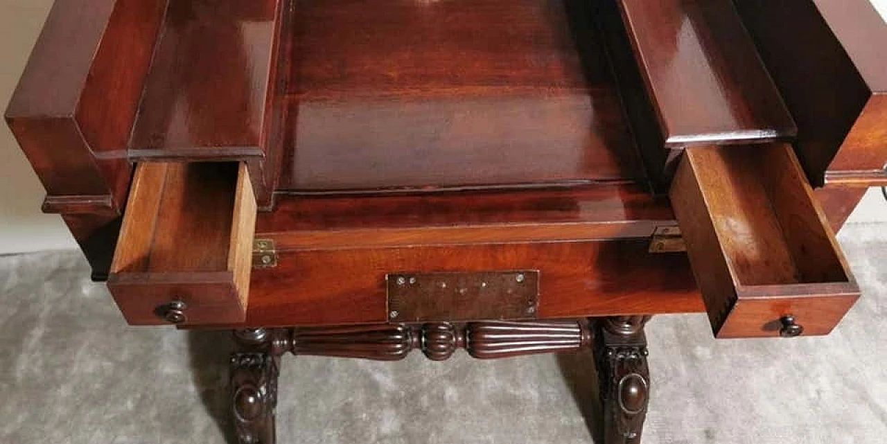 Victorian dressing table with mirror and drawers in mahogany feather, 19th century 1193829