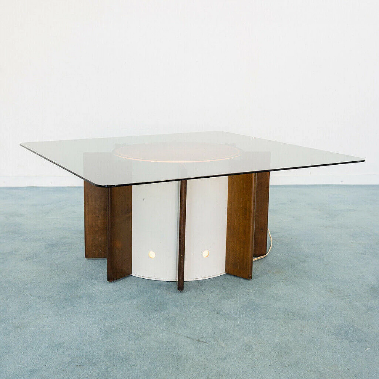 Tavolino luminoso in legno e vetro, anni '70 1194170
