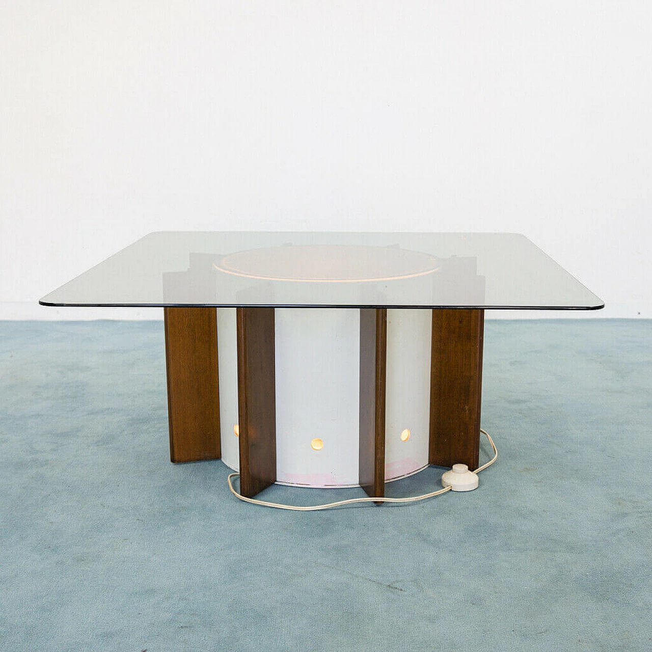 Tavolino luminoso in legno e vetro, anni '70 1194172