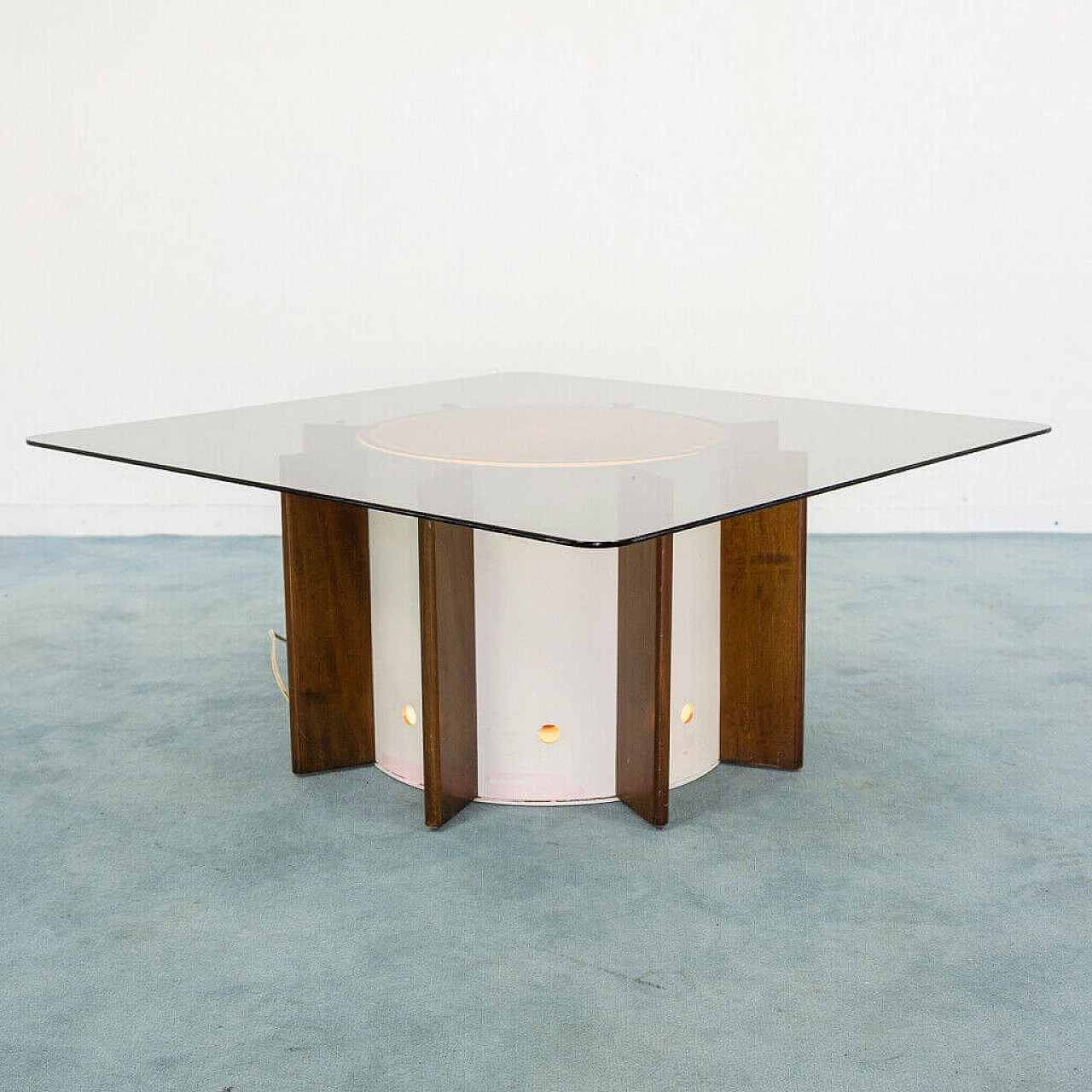 Tavolino luminoso in legno e vetro, anni '70 1194173