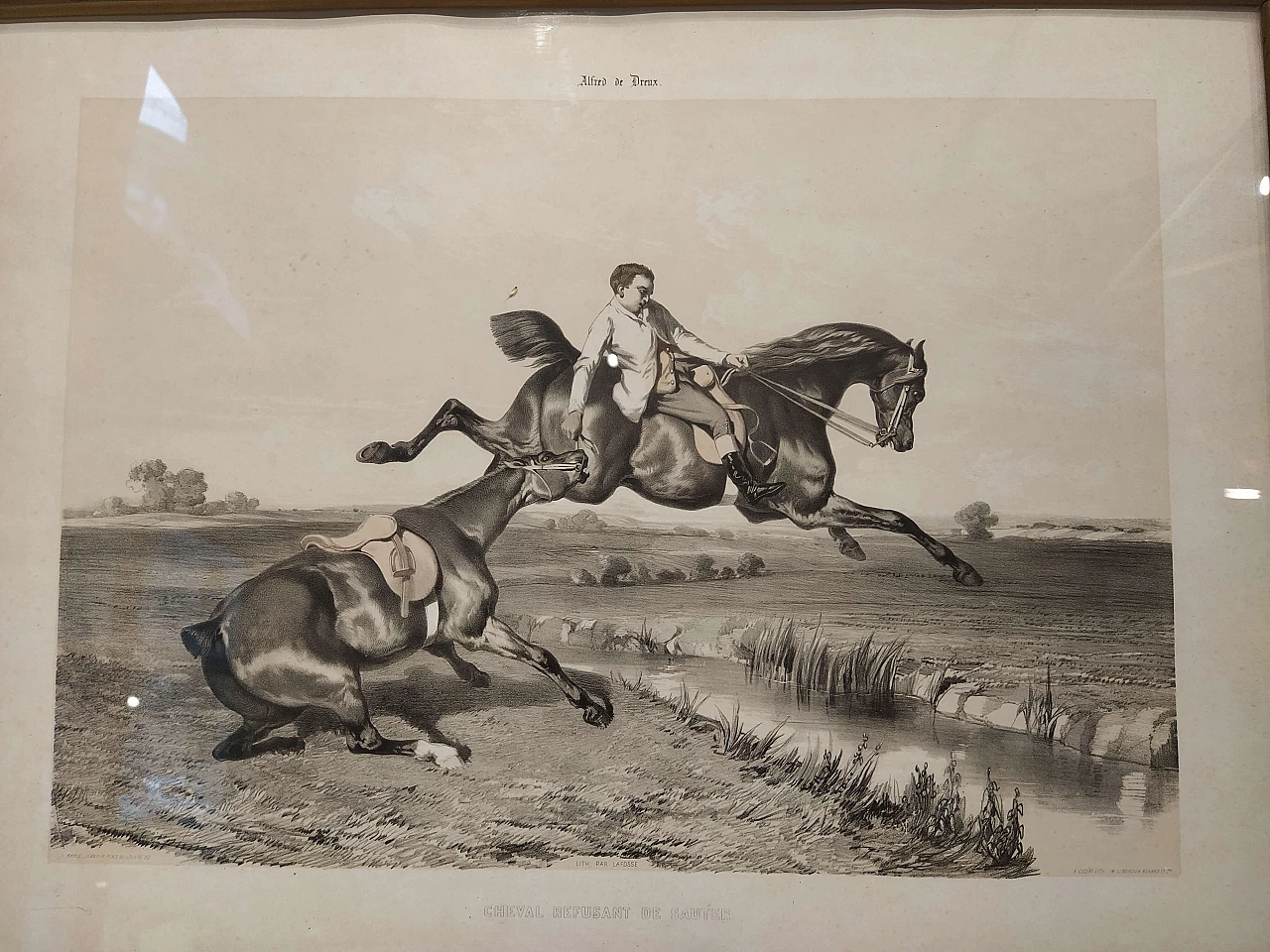 Lithograph Cheval refusant de sauter, mid 19th century 1194370