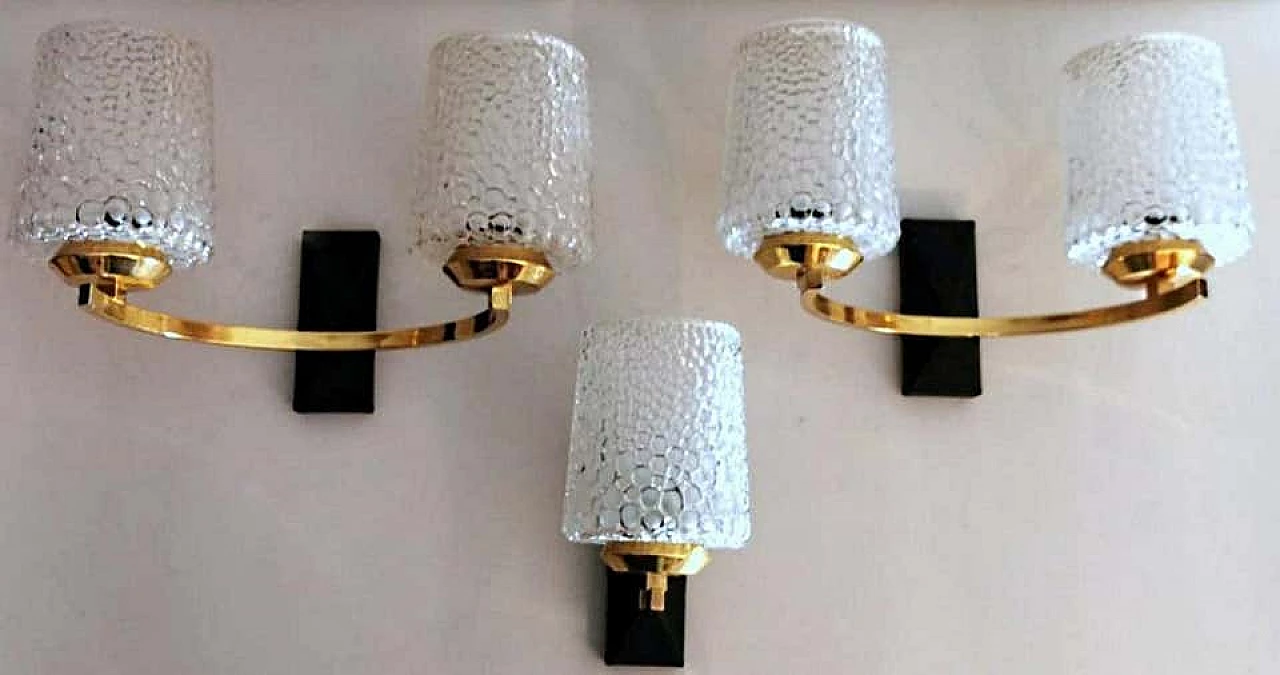 3 Applique in stile Maison Arlus in ottone e mezzo cristallo, anni '50 1194408