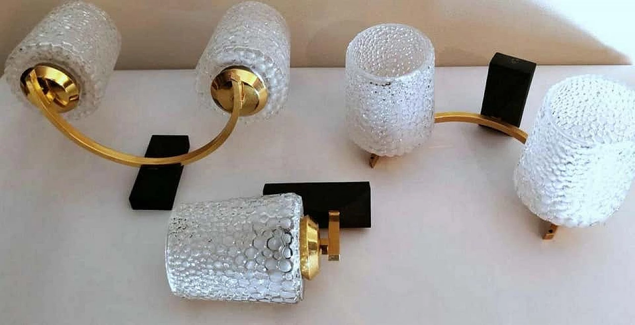 3 Maison Arlus style sconces in brass and half crystal, 50s 1194409