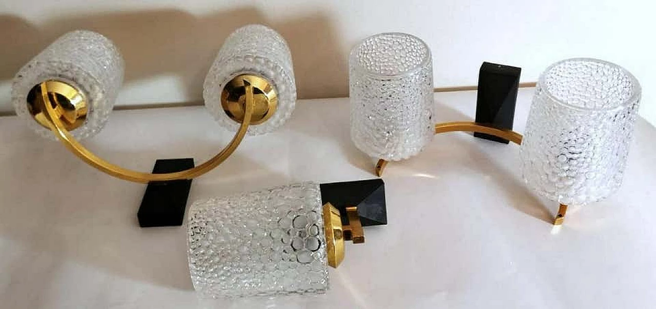 3 Maison Arlus style sconces in brass and half crystal, 50s 1194410