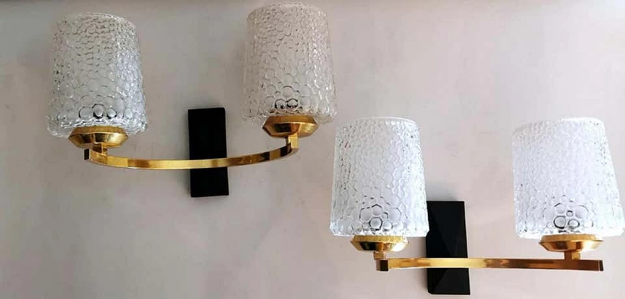 3 Maison Arlus style sconces in brass and half crystal, 50s 1194411