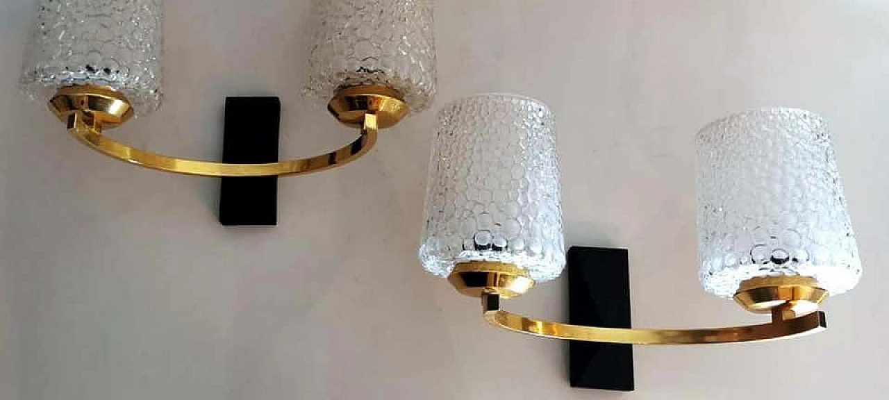 3 Maison Arlus style sconces in brass and half crystal, 50s 1194412