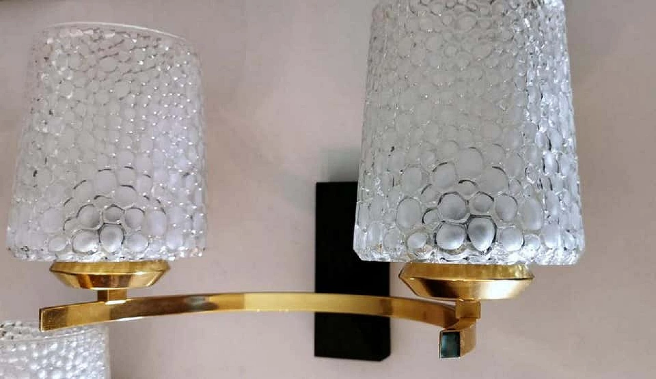 3 Maison Arlus style sconces in brass and half crystal, 50s 1194413