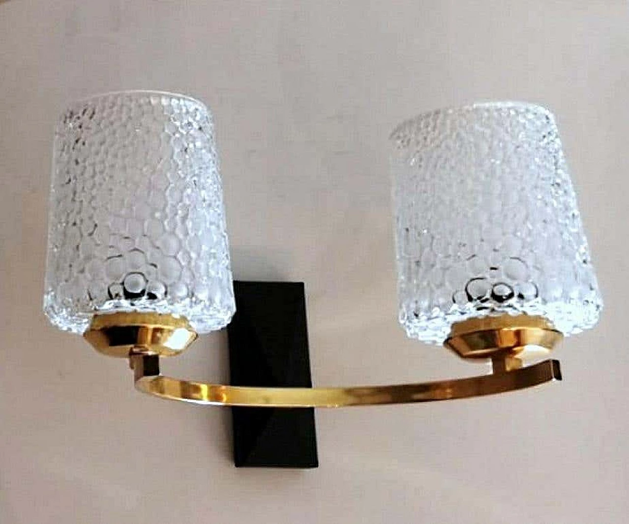 3 Maison Arlus style sconces in brass and half crystal, 50s 1194414