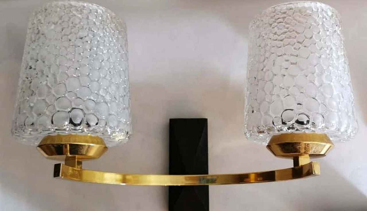 3 Maison Arlus style sconces in brass and half crystal, 50s 1194416