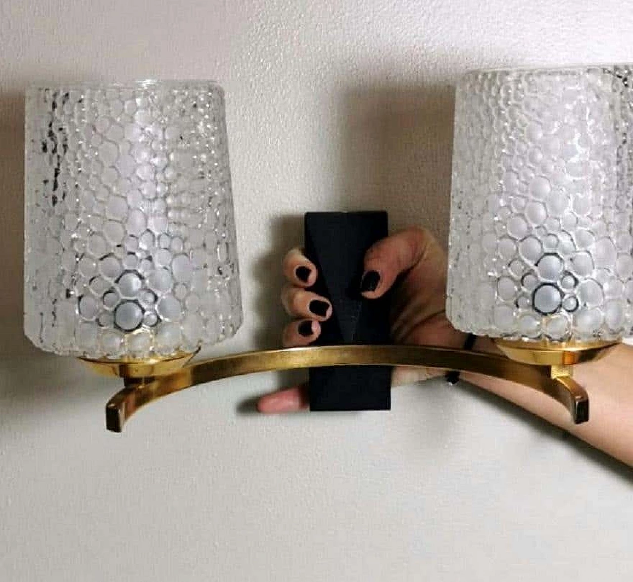 3 Maison Arlus style sconces in brass and half crystal, 50s 1194425