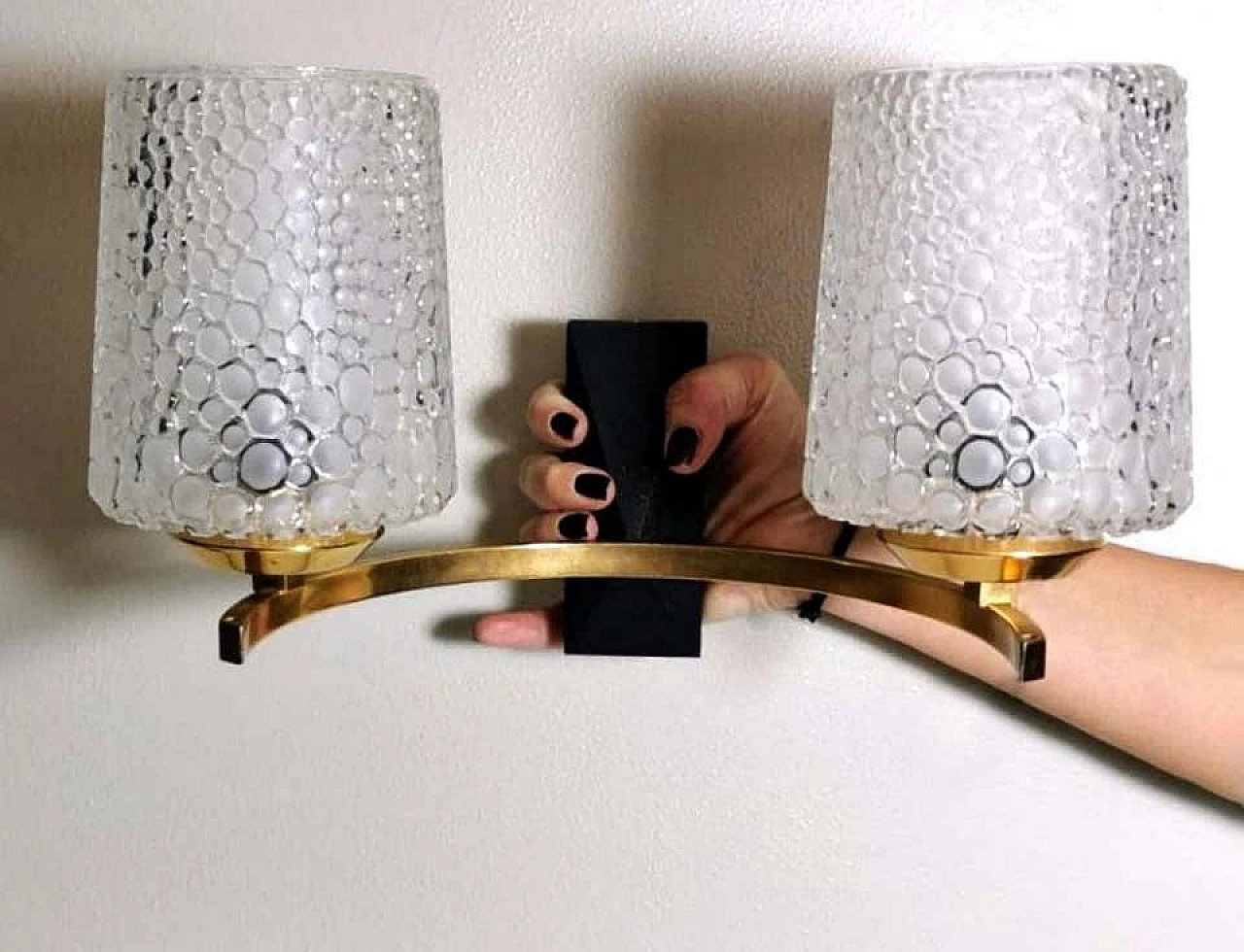 3 Maison Arlus style sconces in brass and half crystal, 50s 1194426