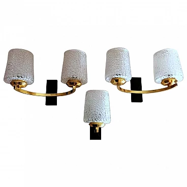 3 Maison Arlus style sconces in brass and half crystal, 50s