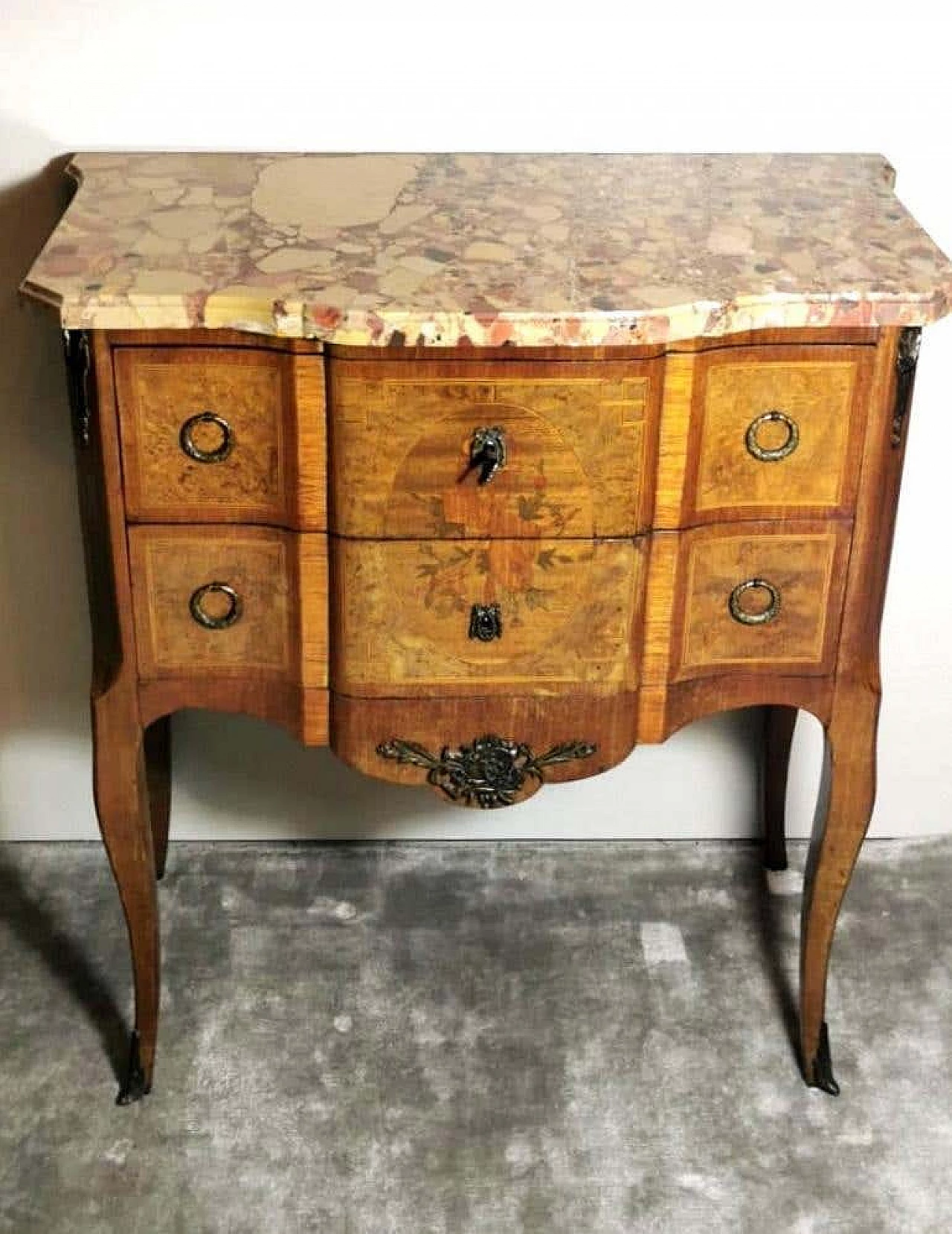 Louis XVI style chest of drawers in walnut briarwood and marble top, 19th century 1194497