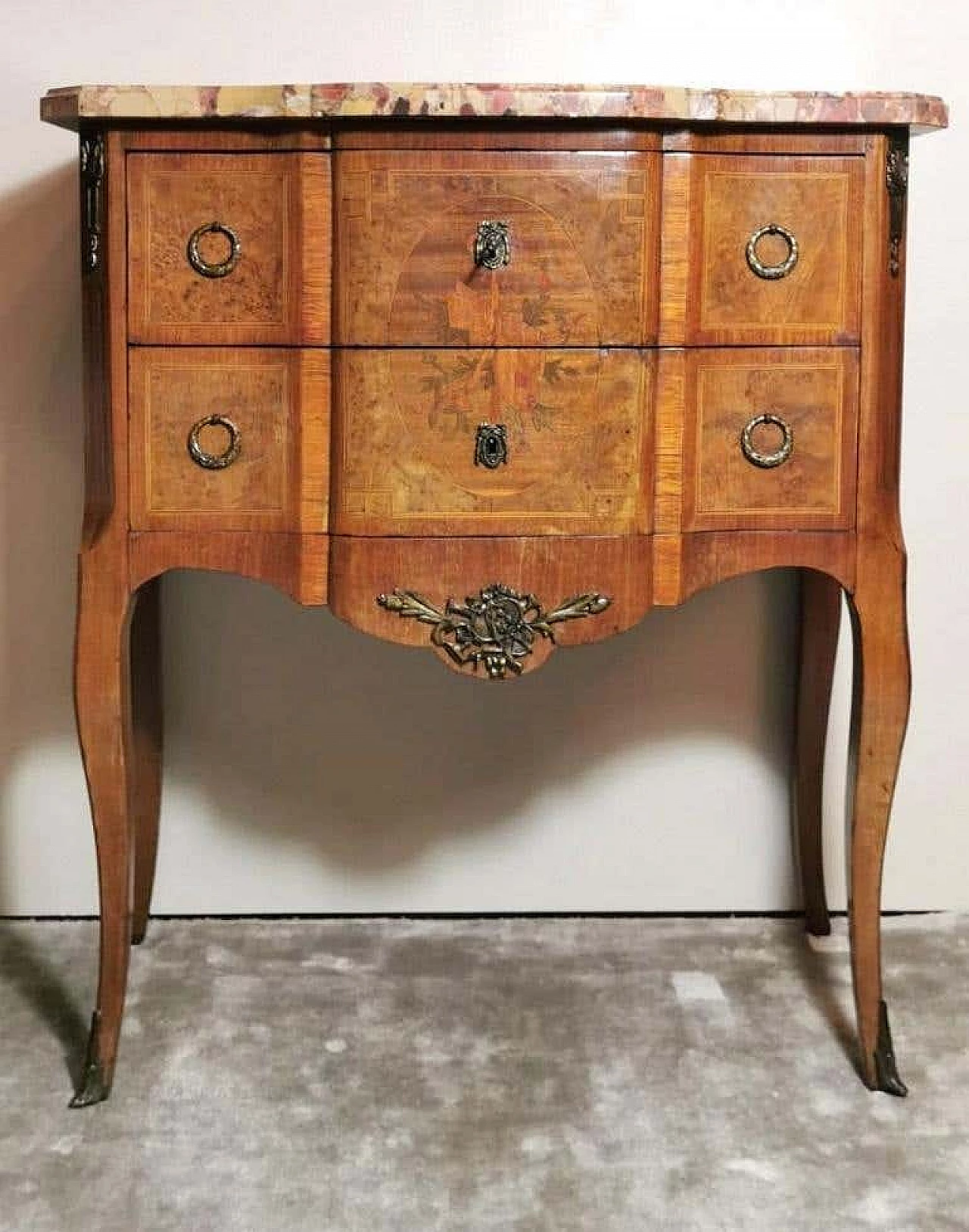 Louis XVI style chest of drawers in walnut briarwood and marble top, 19th century 1194498