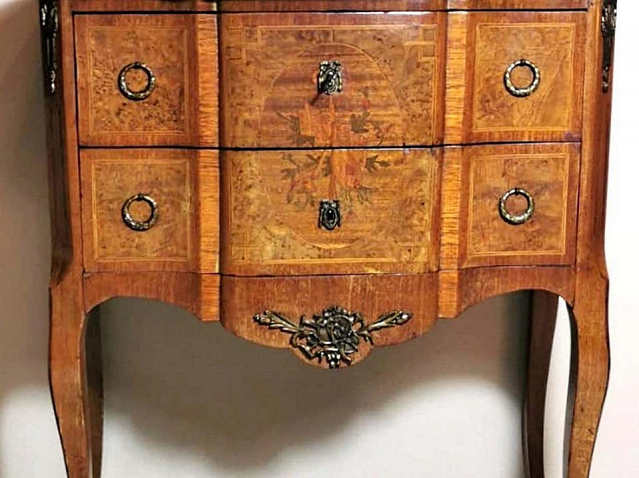 Louis XVI style chest of drawers in walnut briarwood and marble top, 19th century 1194499