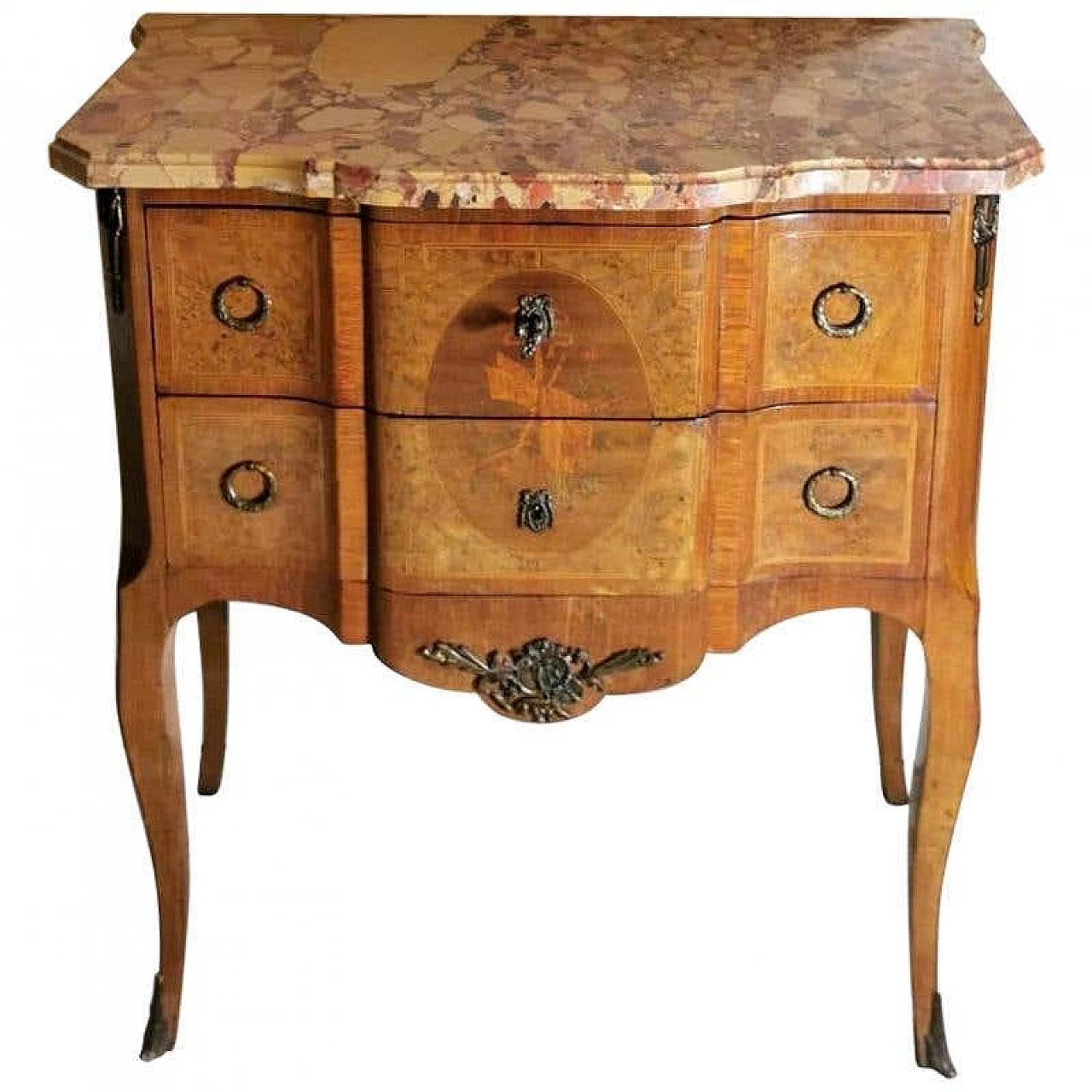 Louis XVI style chest of drawers in walnut briarwood and marble top, 19th century 1194516