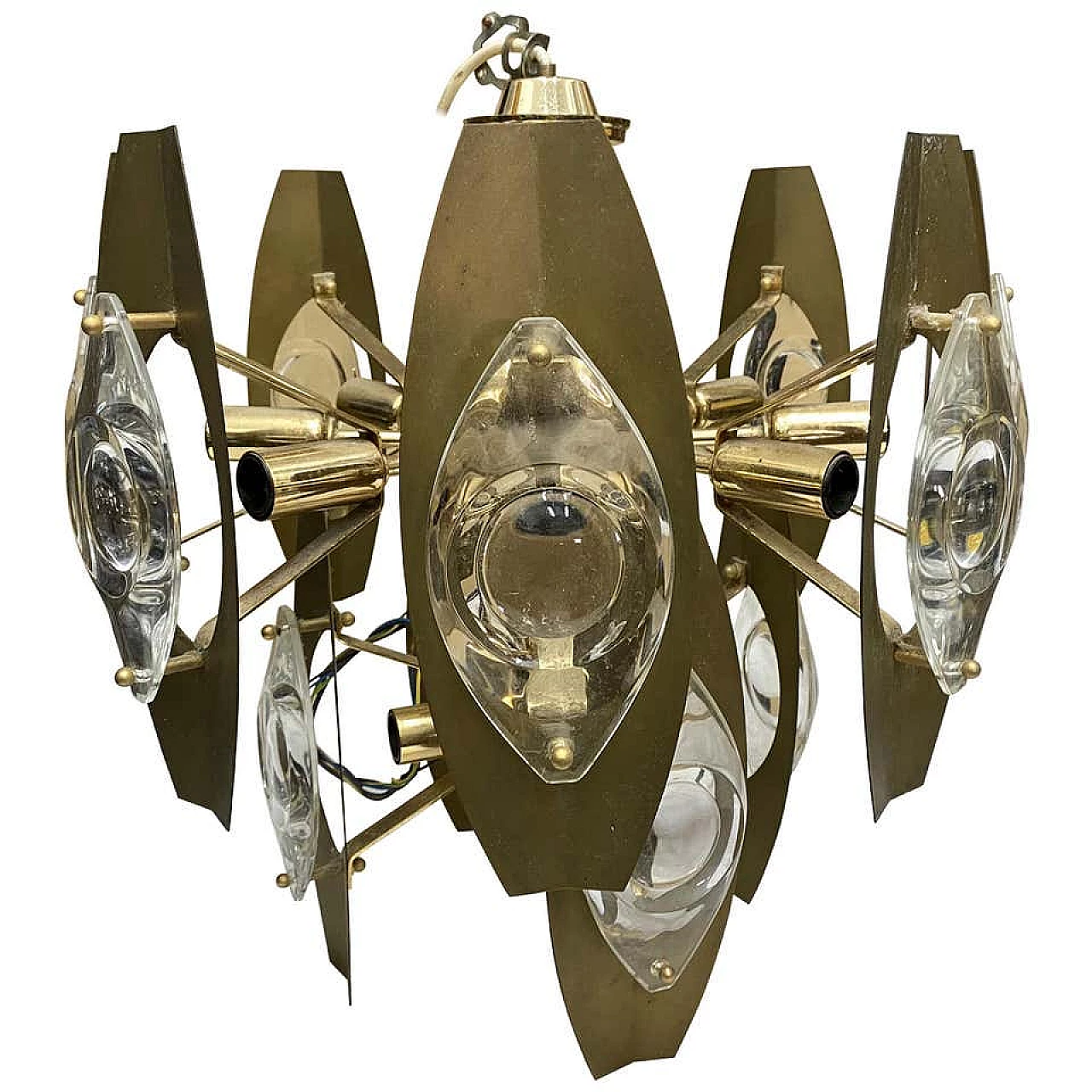Chandelier in brass and glass by Gaetano Sciolari, 60s 1194638
