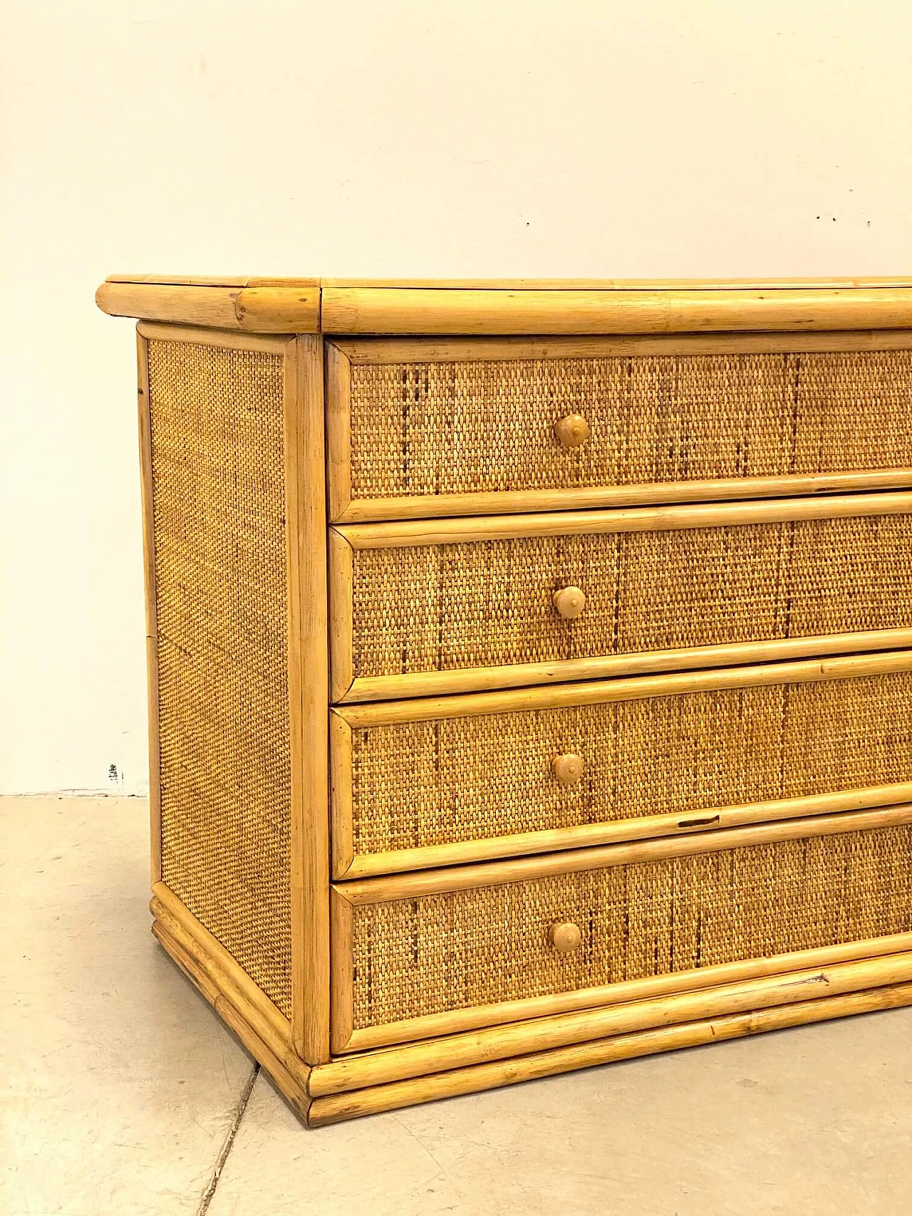 Chest of drawers in bamboo and wicker, 1970s 1194708