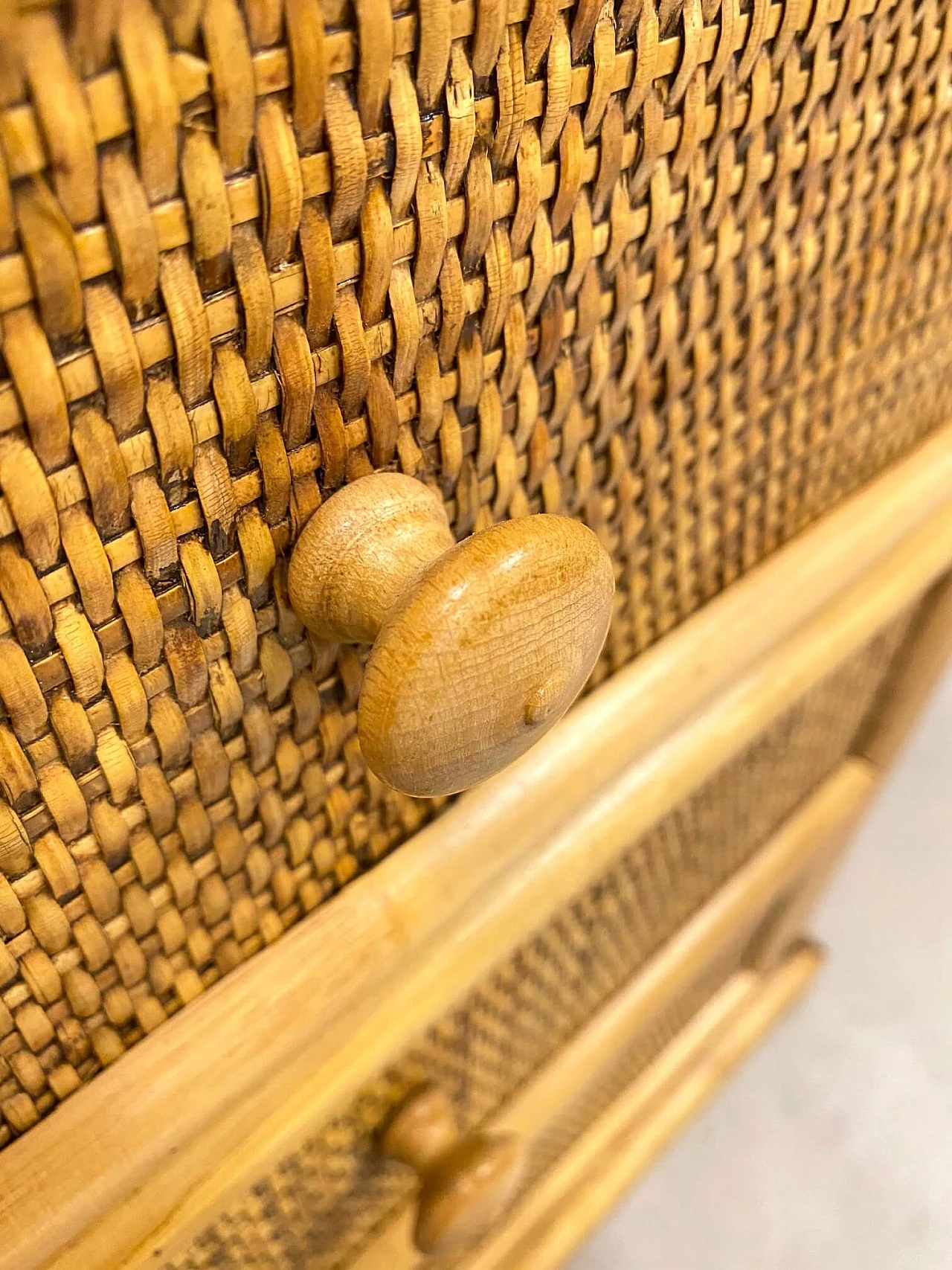 Cassettiera in bambù e vimini, anni '70 1194710