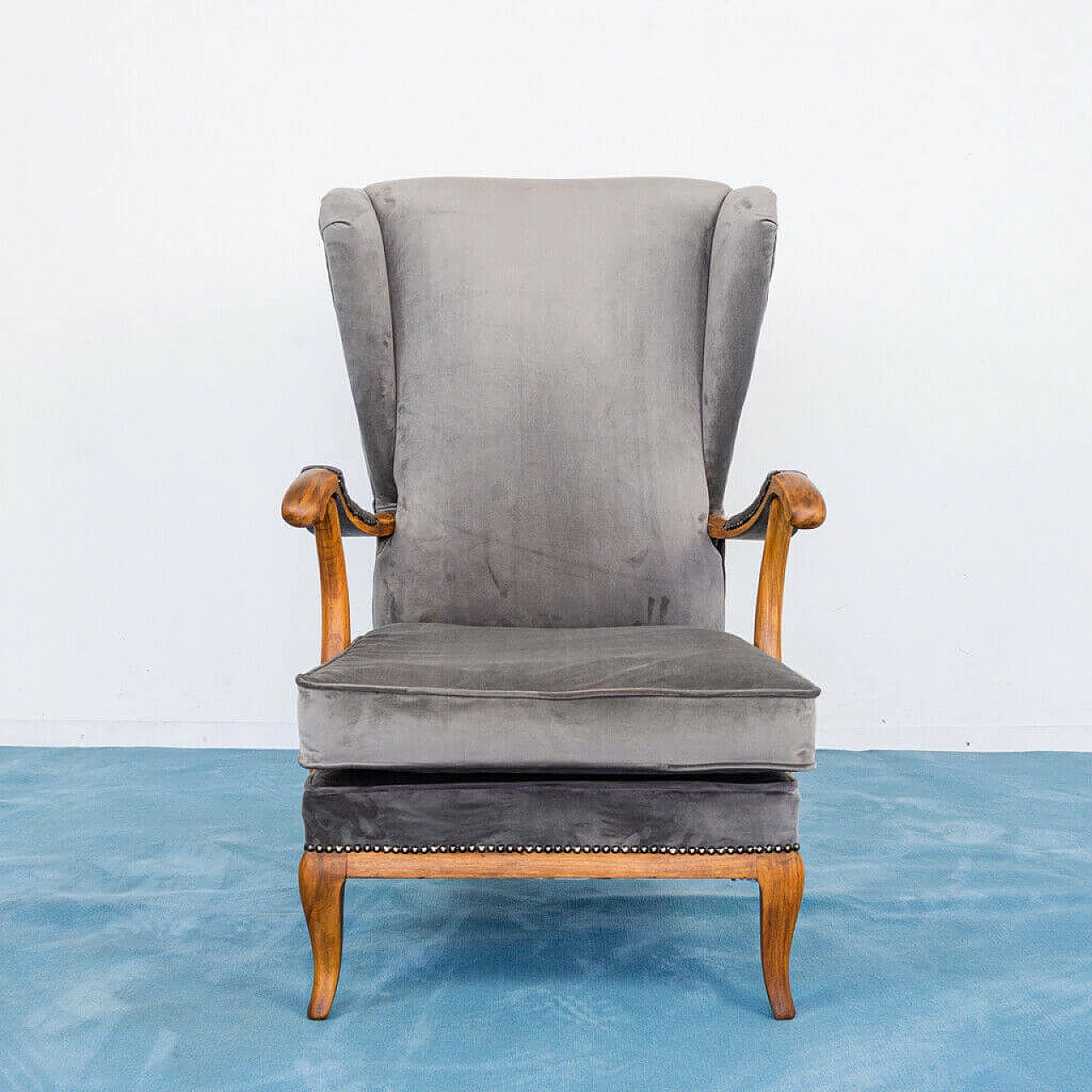 Pair of armchairs in velvet and walnut wood by Paolo Buffa, 1950s 1194714