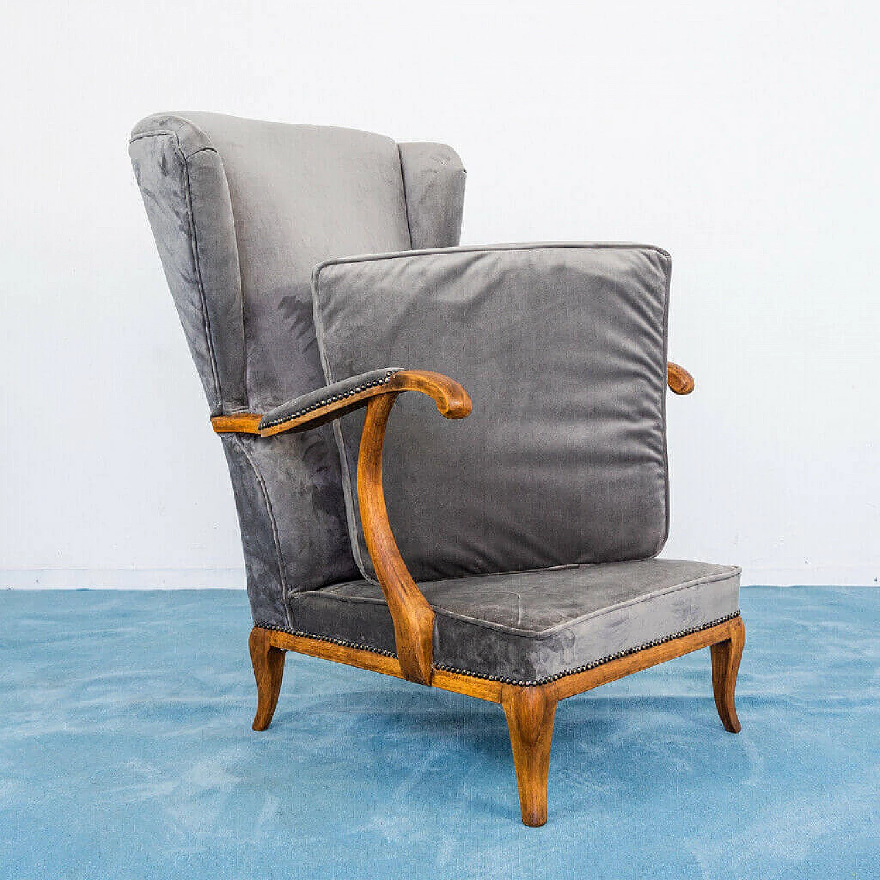 Pair of armchairs in velvet and walnut wood by Paolo Buffa, 1950s 1194716