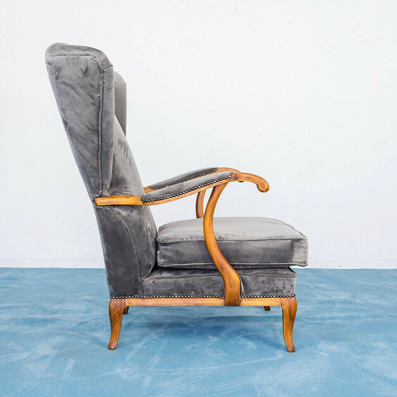 Pair of armchairs in velvet and walnut wood by Paolo Buffa, 1950s 1194717