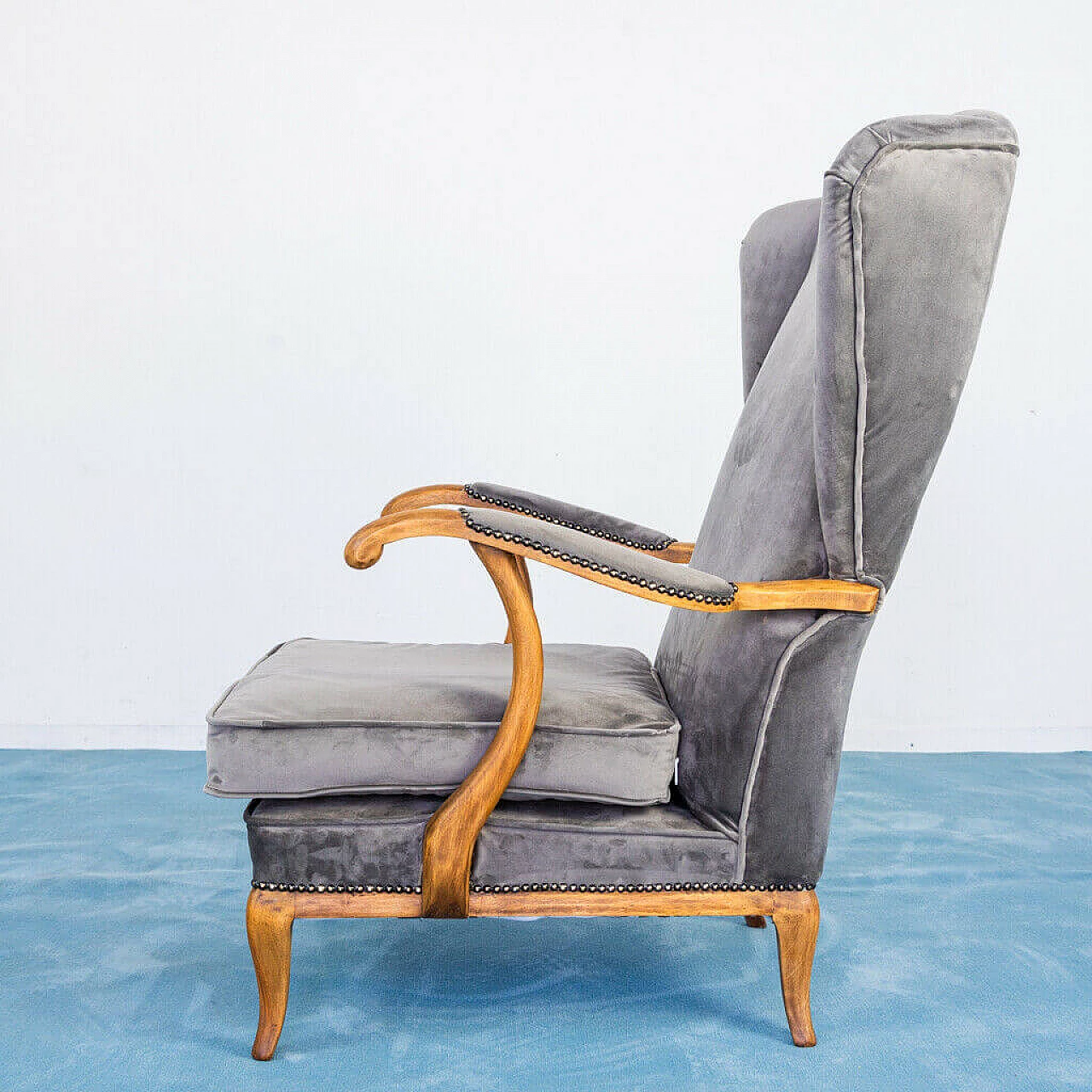 Pair of armchairs in velvet and walnut wood by Paolo Buffa, 1950s 1194719