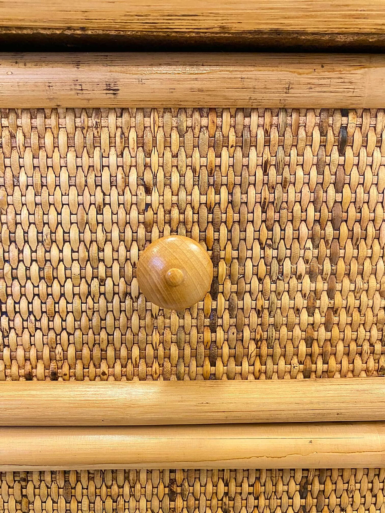 Cassettiera in bambù e vimini, anni '70 1194723