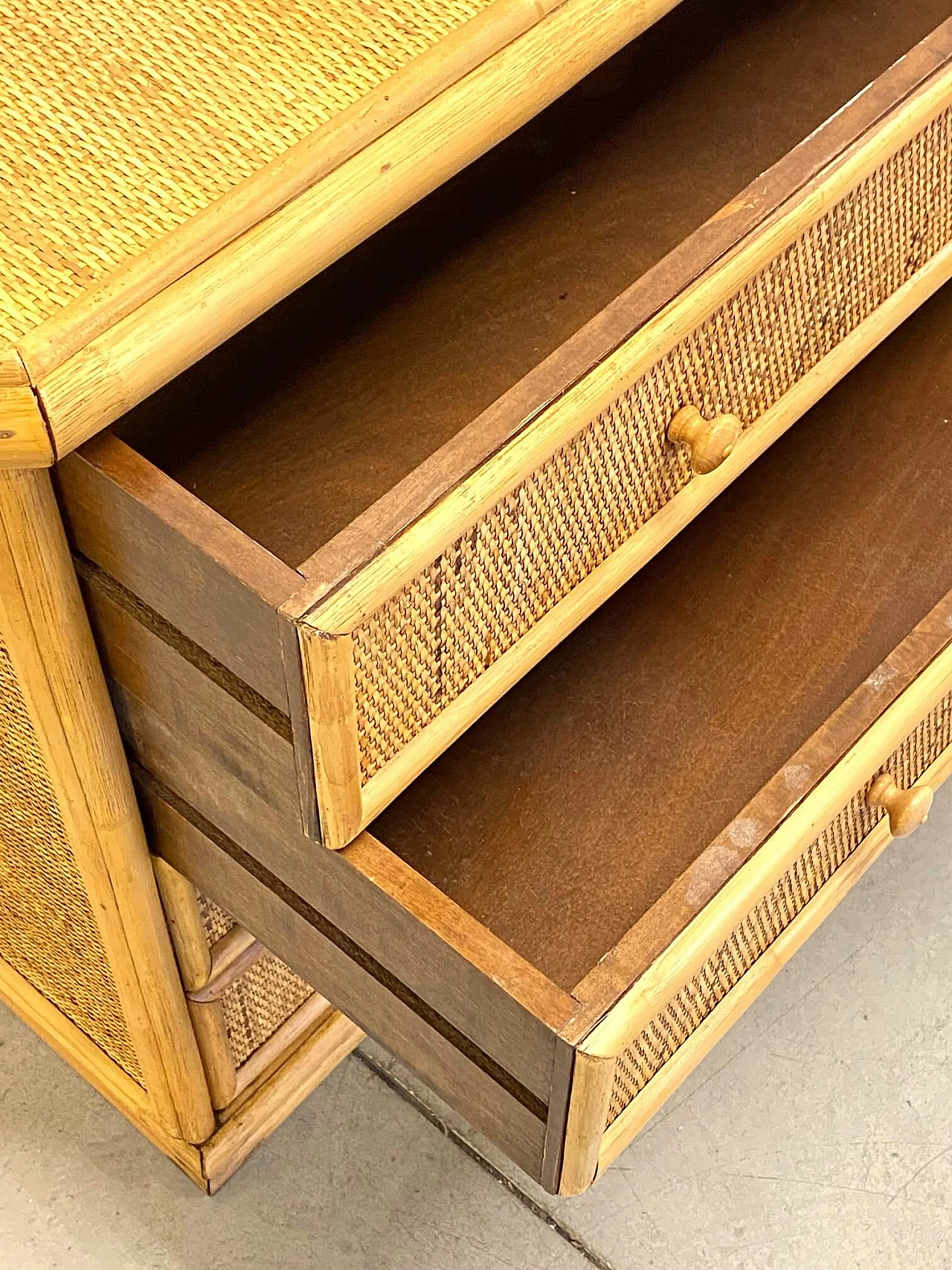 Chest of drawers in bamboo and wicker, 1970s 1194727