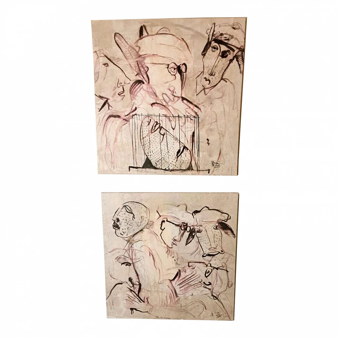 Coppia di dipinti tecnica mista su tela Giudici II 9 e 14 di Max Marra, 2004 1194746