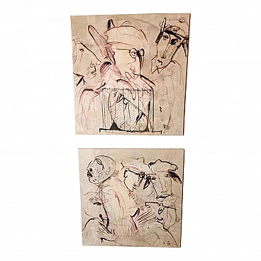 Coppia di dipinti tecnica mista su tela Giudici II 9 e 14 di Max Marra, 2004