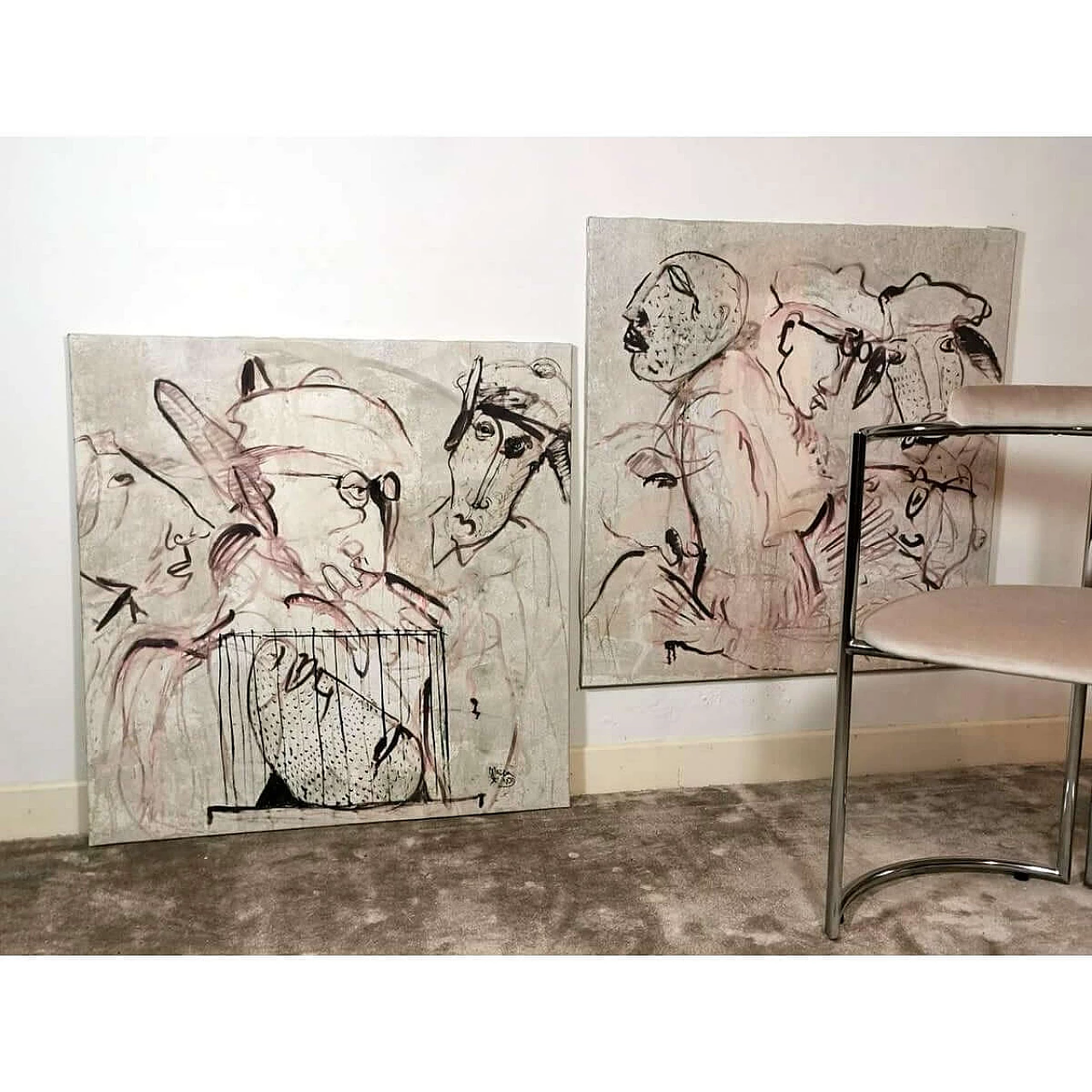 Coppia di dipinti tecnica mista su tela Giudici II 9 e 14 di Max Marra, 2004 1194749