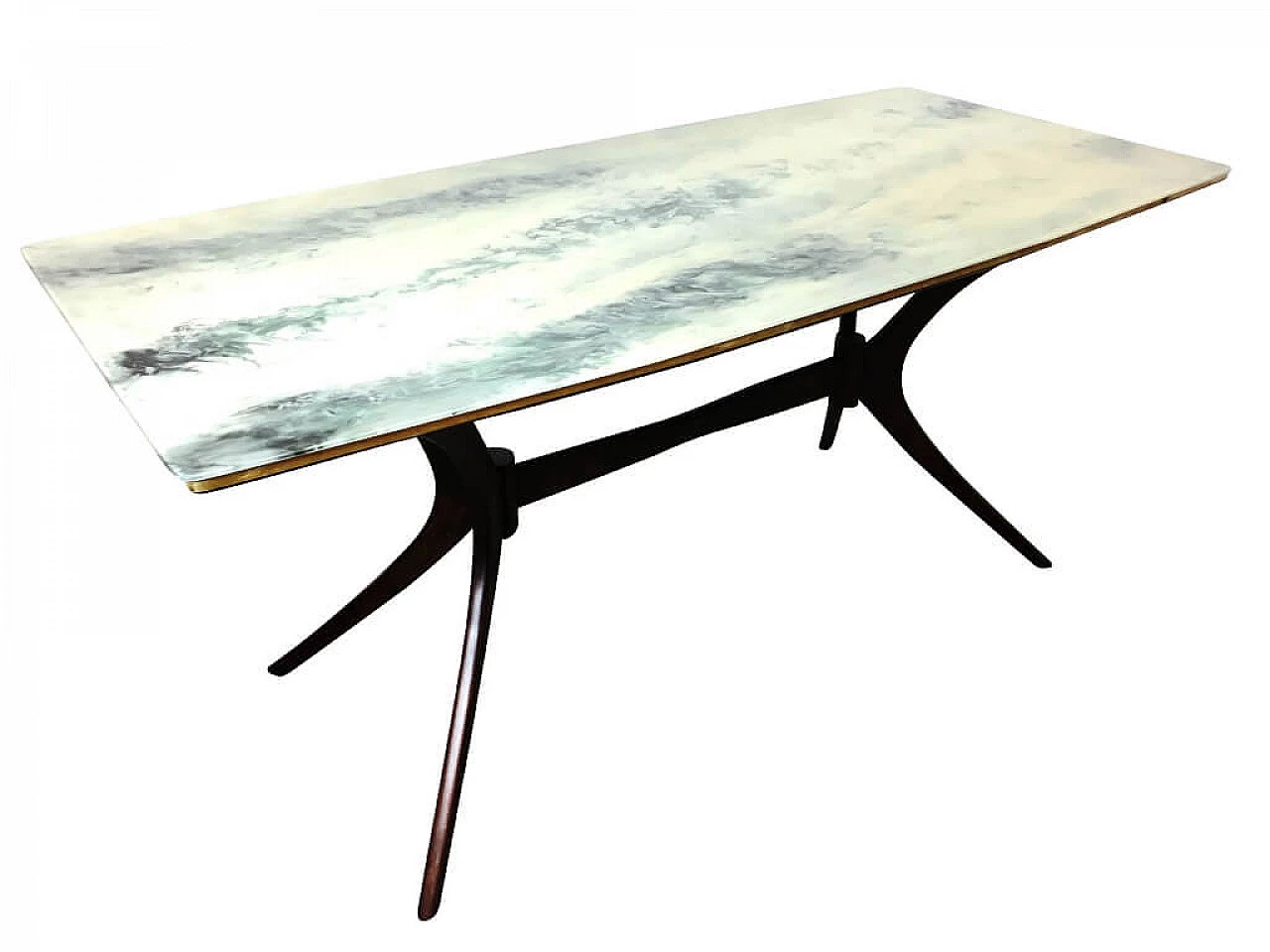 Tavolo in ciliegio con piano in vetro, anni '50 1195141