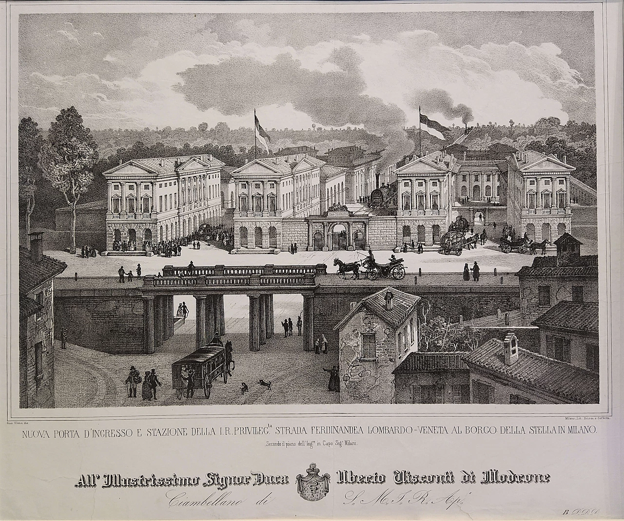 Lithograph New entrance door and station of Porta Vittoria ex Borgo della Stella (Project) by Giuseppe Elena, 1840 1195192