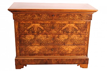 Louis Philippe chest of drawers in walnut and briar, 1860